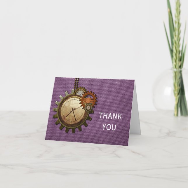 Vintage Clock Thank You Card, Purple (Front)
