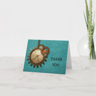 Vintage Clock Thank You Card, Turquoise Card