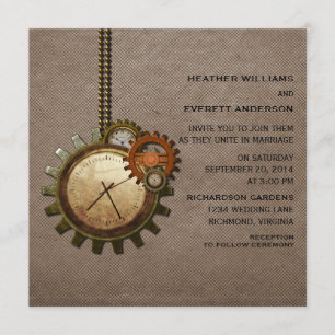 Vintage Clock Wedding Invitation, Mocha Invitation