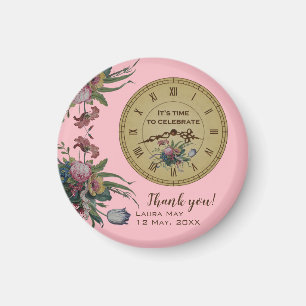 Vintage Clock with Flowers Birthday Party Magnet