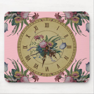 Vintage Clock with Flowers Mouse Mat