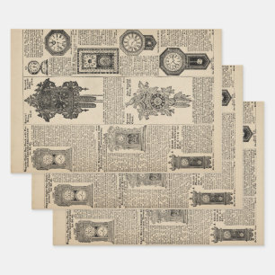 Vintage Clocks Catalogue Page Wrapping Paper Sheet