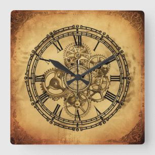 Vintage Clockwork Square Wall Clock