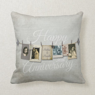 Vintage Clothesline Anniversary Picture Pillow