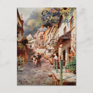 Vintage Clovelly High Street Christmas Postcard