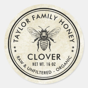 Vintage clover honey label with honey bee