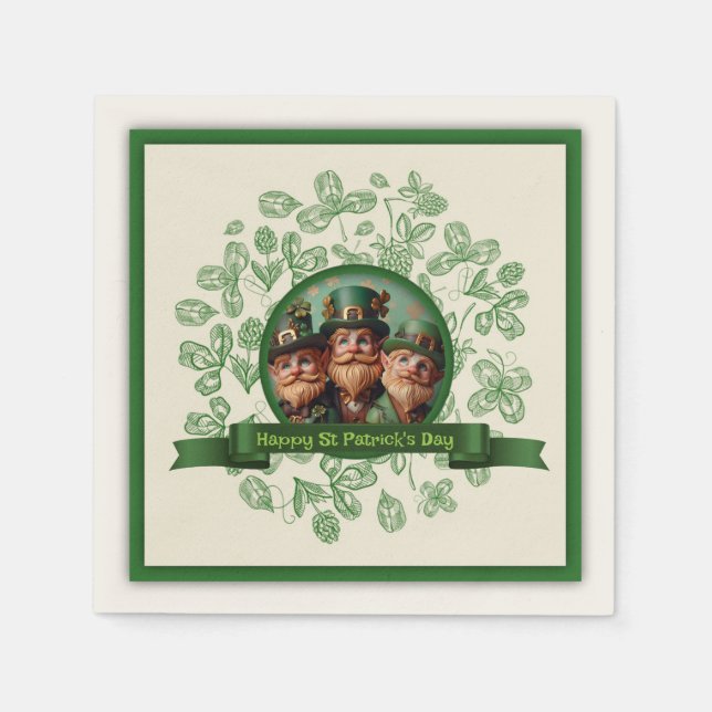 Vintage Clover St Patrick's Day Leprechauns PPN Napkin (Front)
