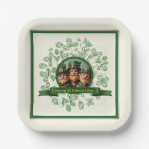 Vintage Clover St Patrick's Day Leprechauns PPP Paper Plate