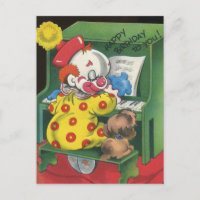 Vintage Clown & Dog Sing Happy Birthday 