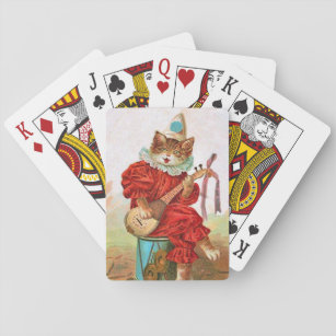Vintage Clown Musical Cat Mandolin Drum Bicycle Pl Playing Cards