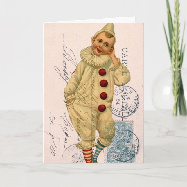 Vintage Clown Postcard Digital Art, Birthday (Front)