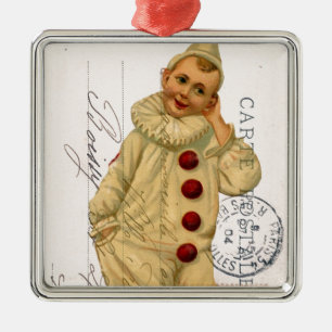 Vintage Clown Postcard Digital Art Metal Tree Decoration