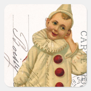 Vintage Clown Postcard Digital Art Square Sticker