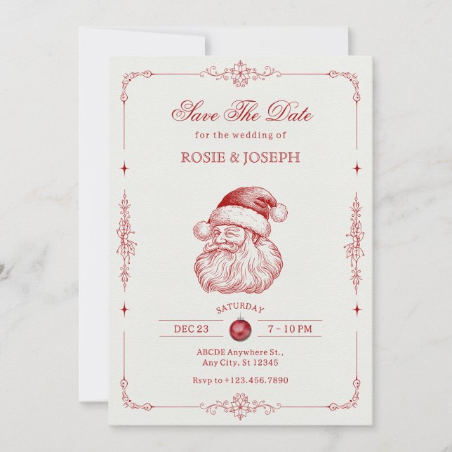 Vintage clssic santa wedding  save the date (Front)