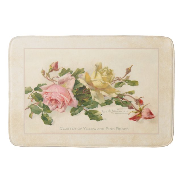 Vintage Cluster of Pink and Yellow Roses Bath Mat (Front)
