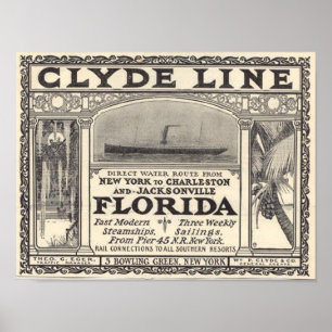 Vintage Clyde Line Florida Steamship Ad Poster