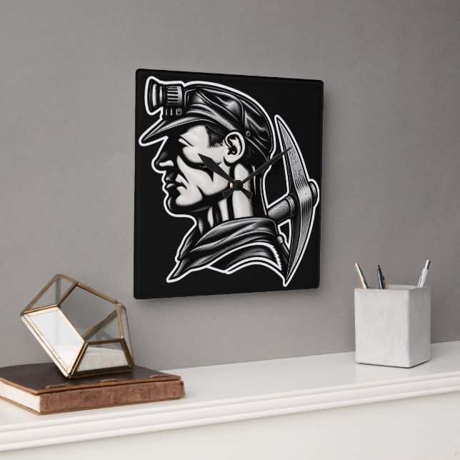 VINTAGE COAL MINER SQUARE WALL CLOCK (Office)