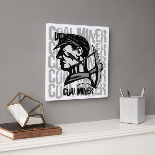 VINTAGE COAL MINER SQUARE WALL CLOCK
