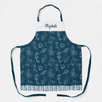 Vintage Coastal Beach Navy Blue 
