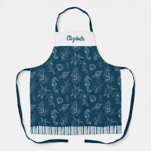 Vintage Coastal Beach Navy Blue  Apron
