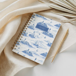Vintage Coastal Blue & Ivory Lighthouse Toile Notebook