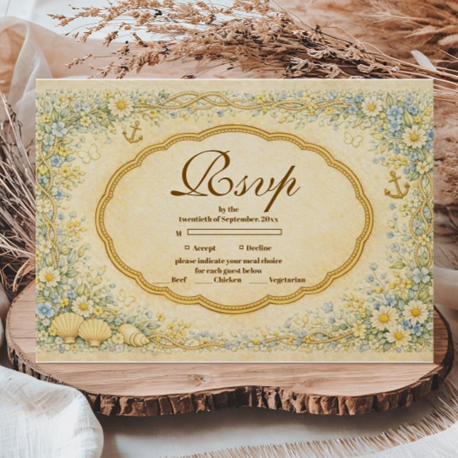 Vintage Coastal Daisy Quinceañera RSVP Card (Creator Uploaded)