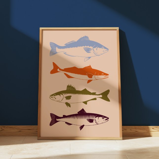 Vintage Coastal Fishing Fish Coastal Lake Cabin Poster (Creator Uploaded)