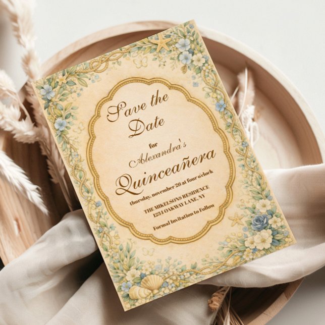Vintage Coastal Garden Quinceañera Save The Date (Creator Uploaded)
