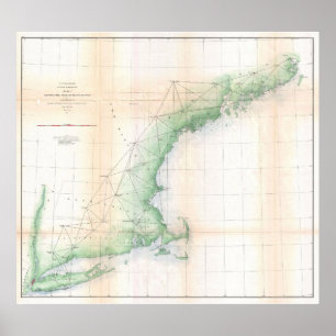 Vintage Coastal Map of New England (1864) Poster