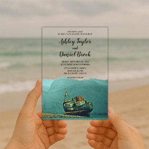 Vintage Coastal Navy Boat Destination Wedding Acrylic Invitations