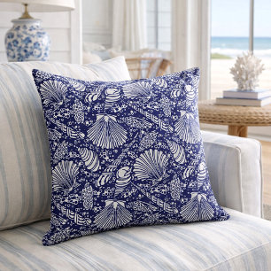 Vintage Coastal Ocean Beach Seashells Pattern Cushion