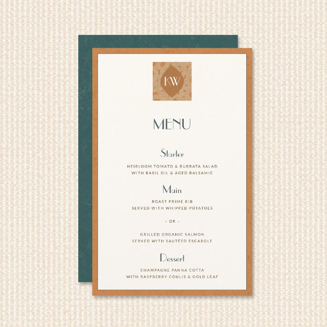 Vintage Coastal Retro Sunset Orange Wedding Menu (vintage coastal wedding menu deco warm sunset orange teal mid century modern retro beach nautical)