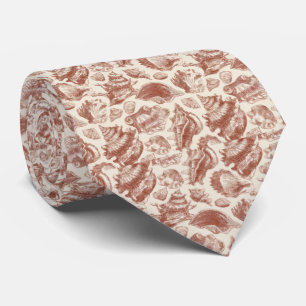 Vintage Coastal Seashell Toile in Warm Earth Tones Tie