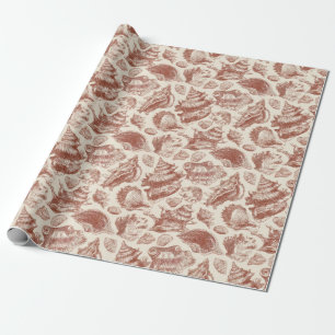 Vintage Coastal Seashell Toile in Warm Earth Tones Wrapping Paper