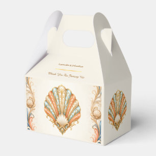 Vintage coastal seashell wedding coral blue favour box