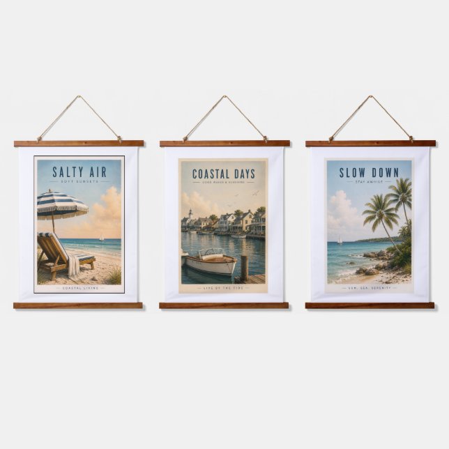 Vintage Coastal Wall Art Set of 3 (Triple)