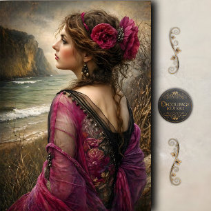 Vintage Coastal Woman Portrait Decoupage Tissue Paper