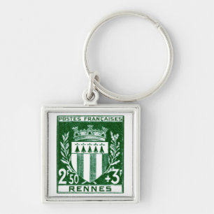Vintage Coat of Arms Rennes, France Key Ring