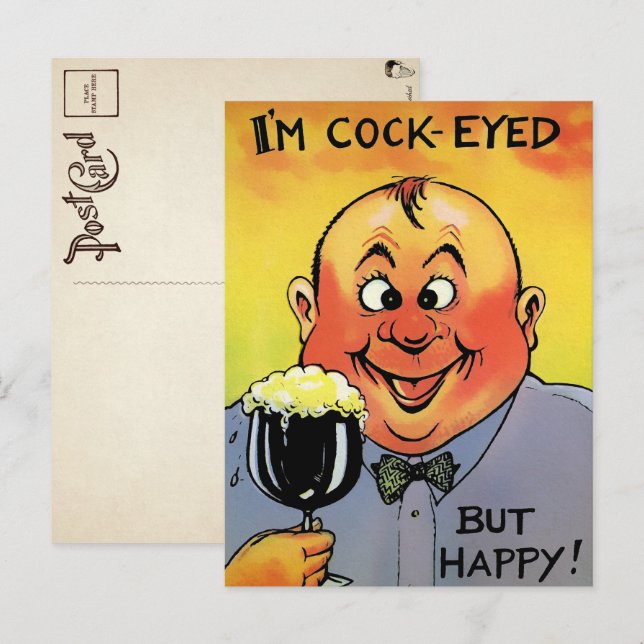 Vintage Cock-Eyed Drinking Postcard (Front/Back)