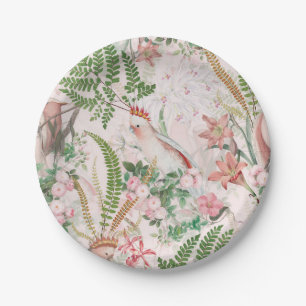 Vintage Cockatoo Jungle Pattern Blush Paper Plate
