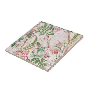 Vintage Cockatoo Jungle Pattern Blush Tile