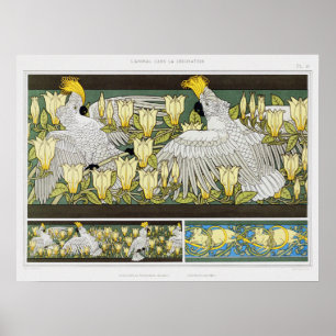 Vintage Cockatoos, Magnolia & White Mice Poster