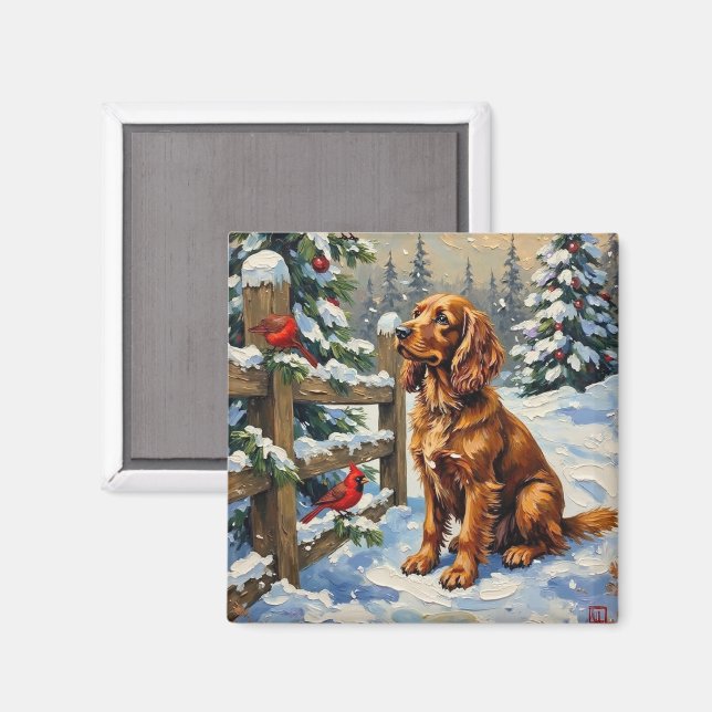 Vintage Cocker Spaniel and Cardinals Christmas Magnet (Front/Back)