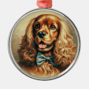 Vintage Cocker Spaniel Oil Painting Metal Tree Decoration