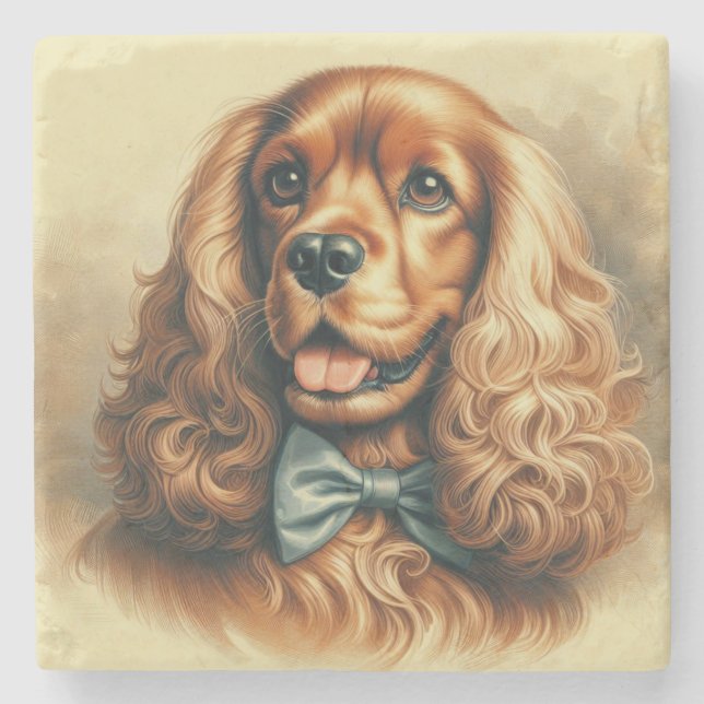 Vintage Cocker Spaniel Oil Painting Stone Coaster (Front)