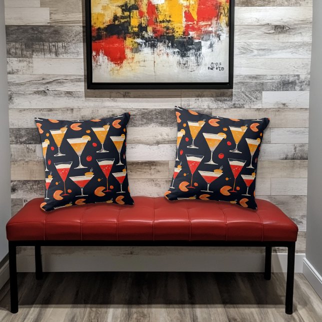 Vintage Cocktail Hour Cushion (fun pillows for home bar or man cave!)