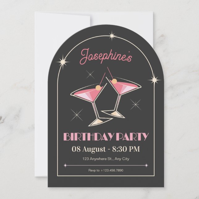 Vintage Cocktail sparkle birthday  Invitation (Front)