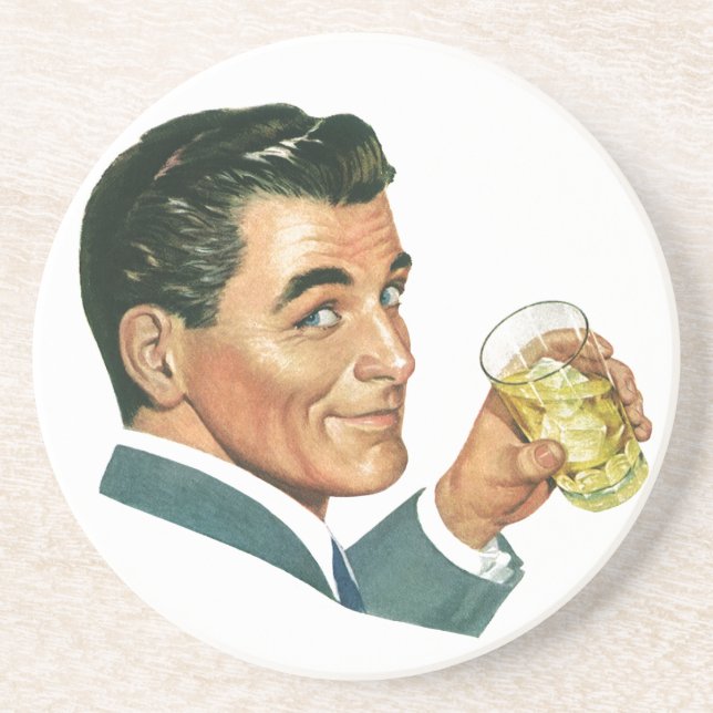 Vintage Cocktails Beverages, Man Drinking Drinks Coaster (Front)