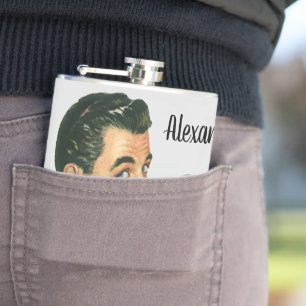 Vintage Cocktails Beverages, Man Drinking Drinks Hip Flask