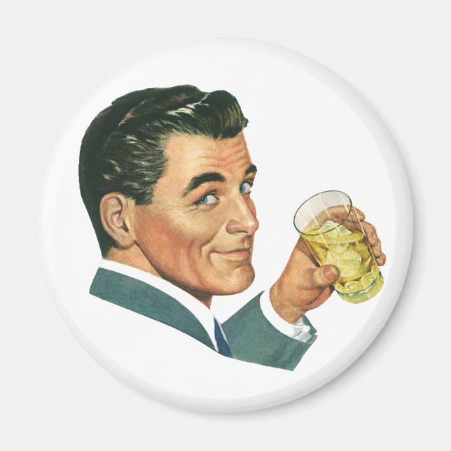 Vintage Cocktails Beverages, Man Drinking Drinks Magnet (Front)